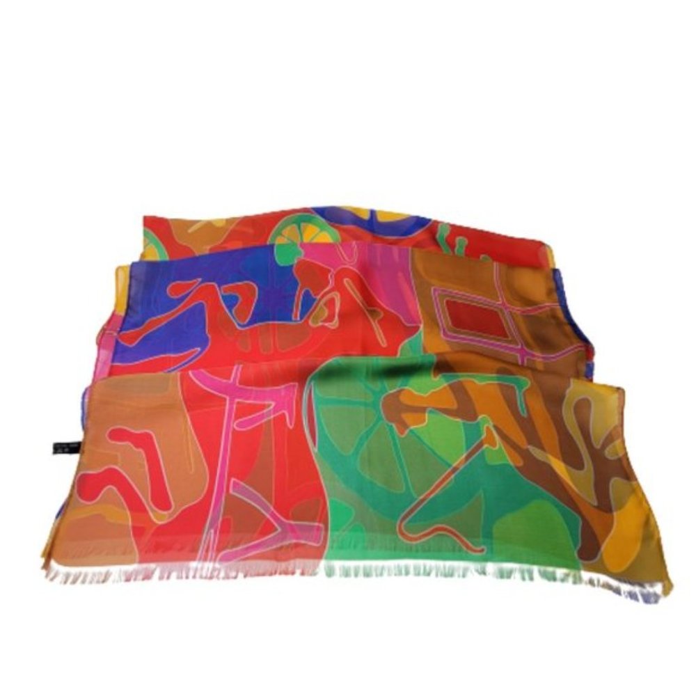 Multicolored Long Silk Rectangular Scarf Shawl - image 5